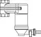 Zeichnung eines Abscheiders mit Anschluss für Rohrsysteme, hergestellt von IMI Hydronic Engineering. Das Bild zeigt die Seitenansicht der Komponenten und Anschlüsse.